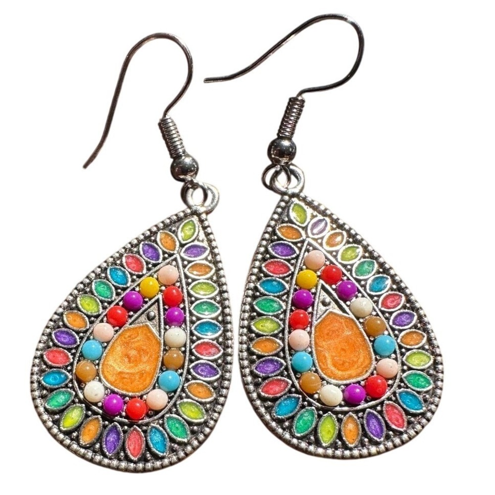 Retro Teardrop Dangle Earrings Lightweight Colorful Bead Boho Festival Jewelry